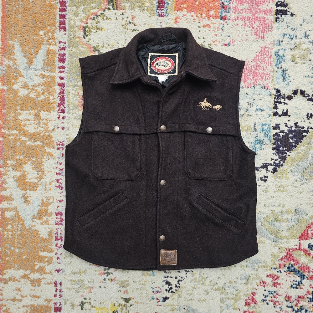 The Australian Outback Collection Wool Snap Button Vest Mens Small Western Brown